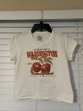 Marshalls Cream Crop Top with Red Apples Graphic Size L